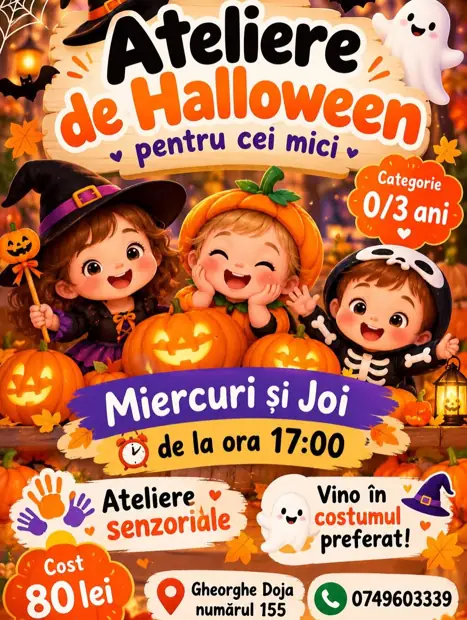 Afișul atelierelor de Halloween pentru cei mici